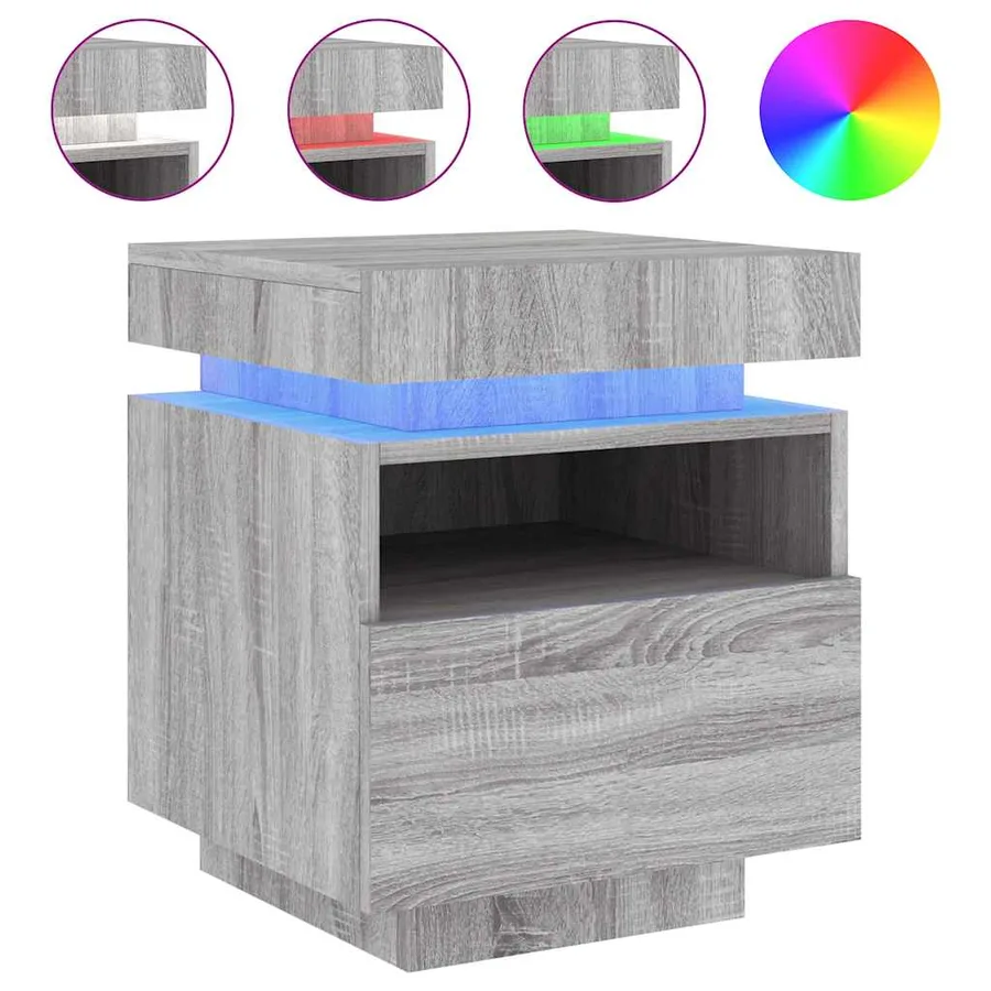 Armoires de chevet avec lumières LED 2 pcs sonoma gris - 4