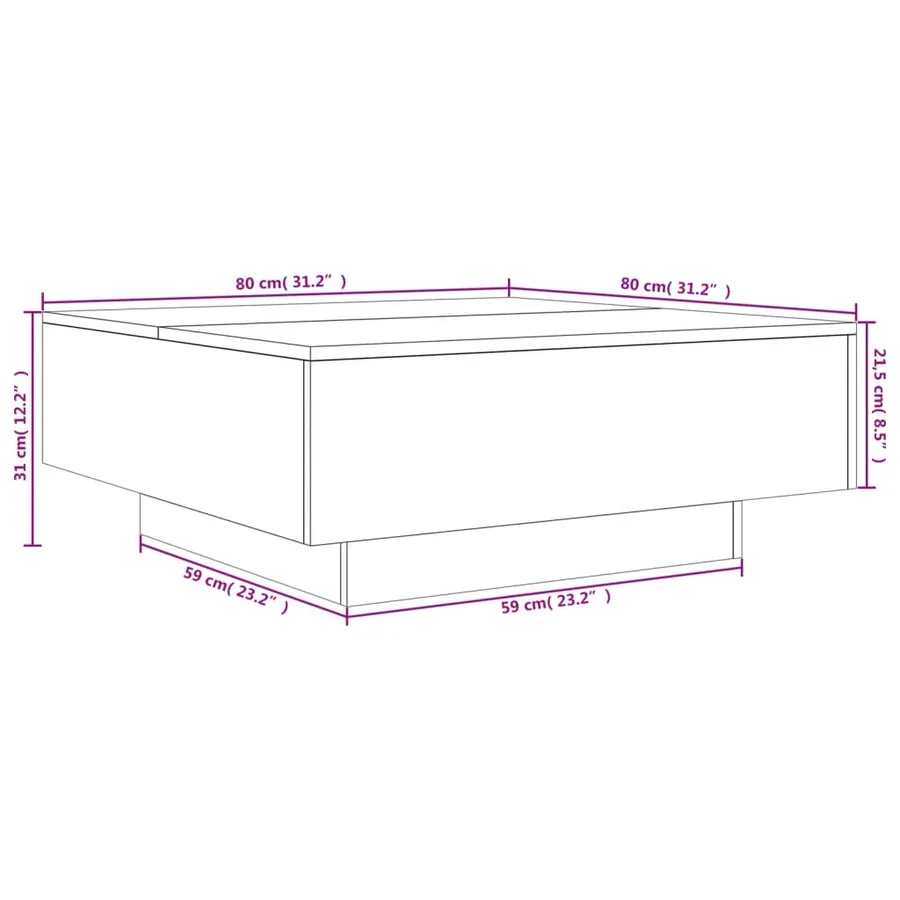 Table basse avec lumières LED noir 80x80x31 cm - 16