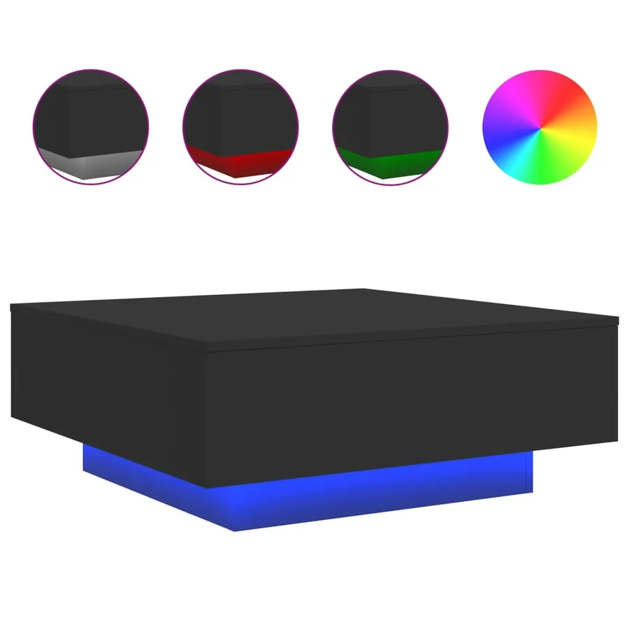 Table basse avec lumières LED noir 80x80x31 cm - 2