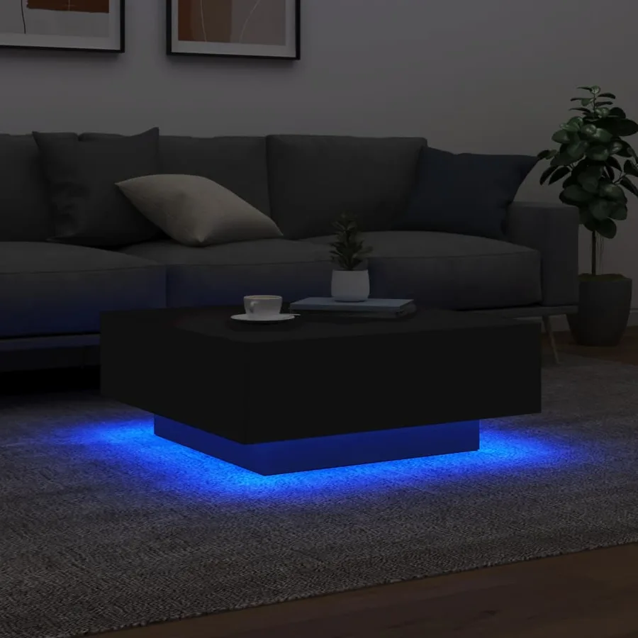 Table basse avec lumières LED noir 80x80x31 cm - 4