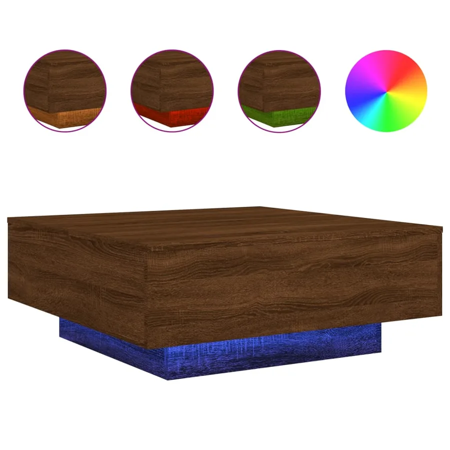 Table basse avec lumières LED chêne marron 80x80x31 cm - 2