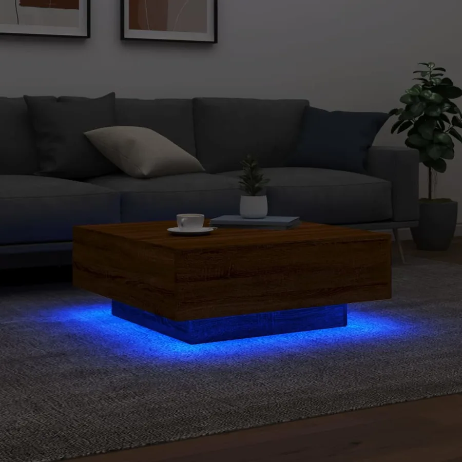 Table basse avec lumières LED chêne marron 80x80x31 cm - 4