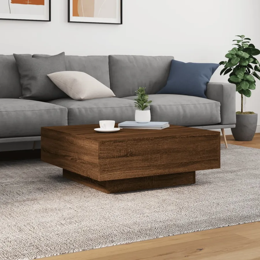 Table basse avec lumières LED chêne marron 80x80x31 cm - 5