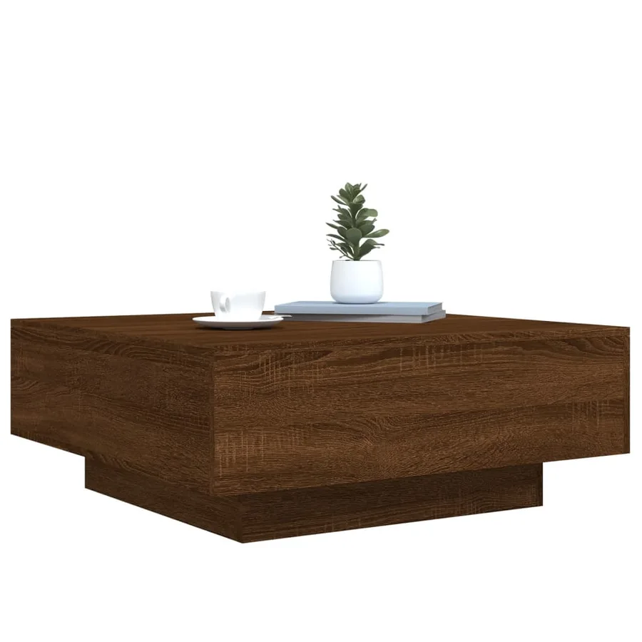 Table basse avec lumières LED chêne marron 80x80x31 cm - 6