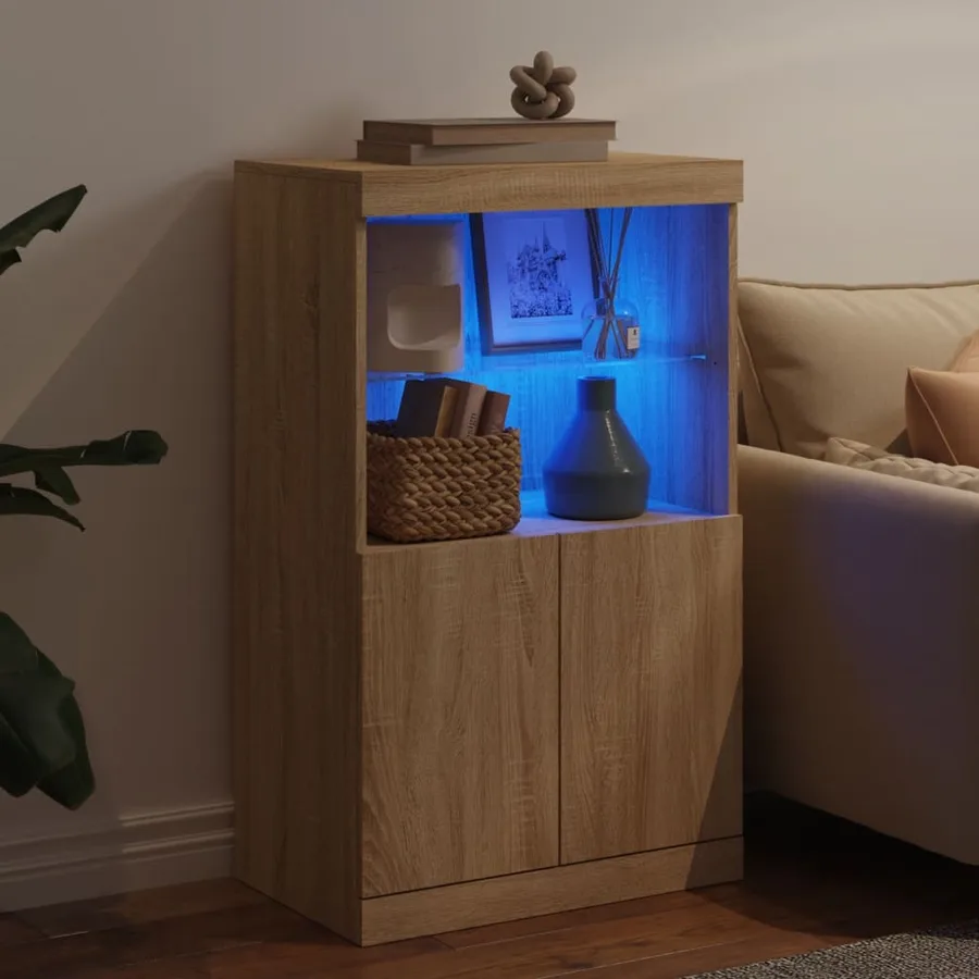Buffet avec lumières LED chêne sonoma 60,5x37x100 cm - 4