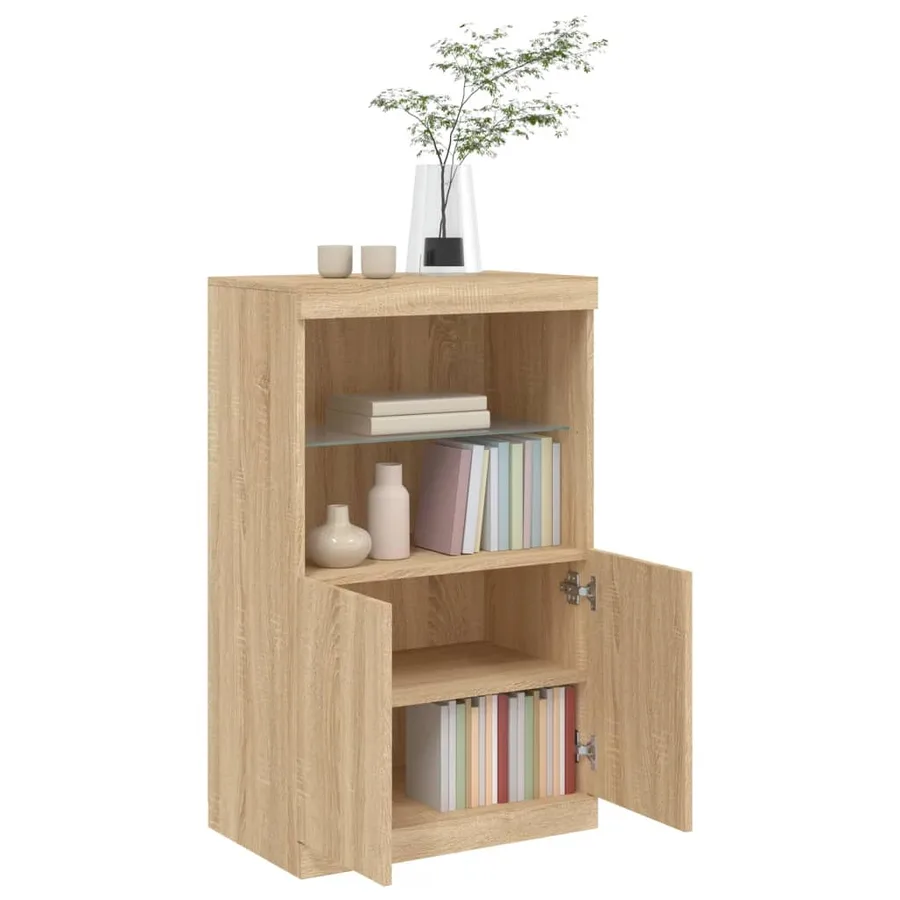Buffet avec lumières LED chêne sonoma 60,5x37x100 cm - 5