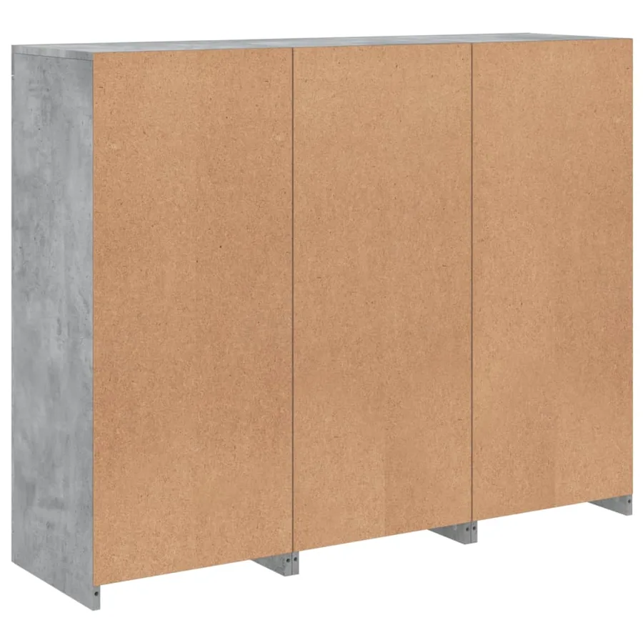 Buffets avec lumières LED 3 pcs gris béton bois d'ingénierie - 10