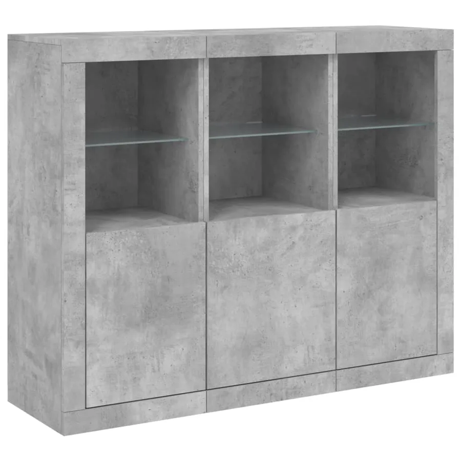 Buffets avec lumières LED 3 pcs gris béton bois d'ingénierie - 5