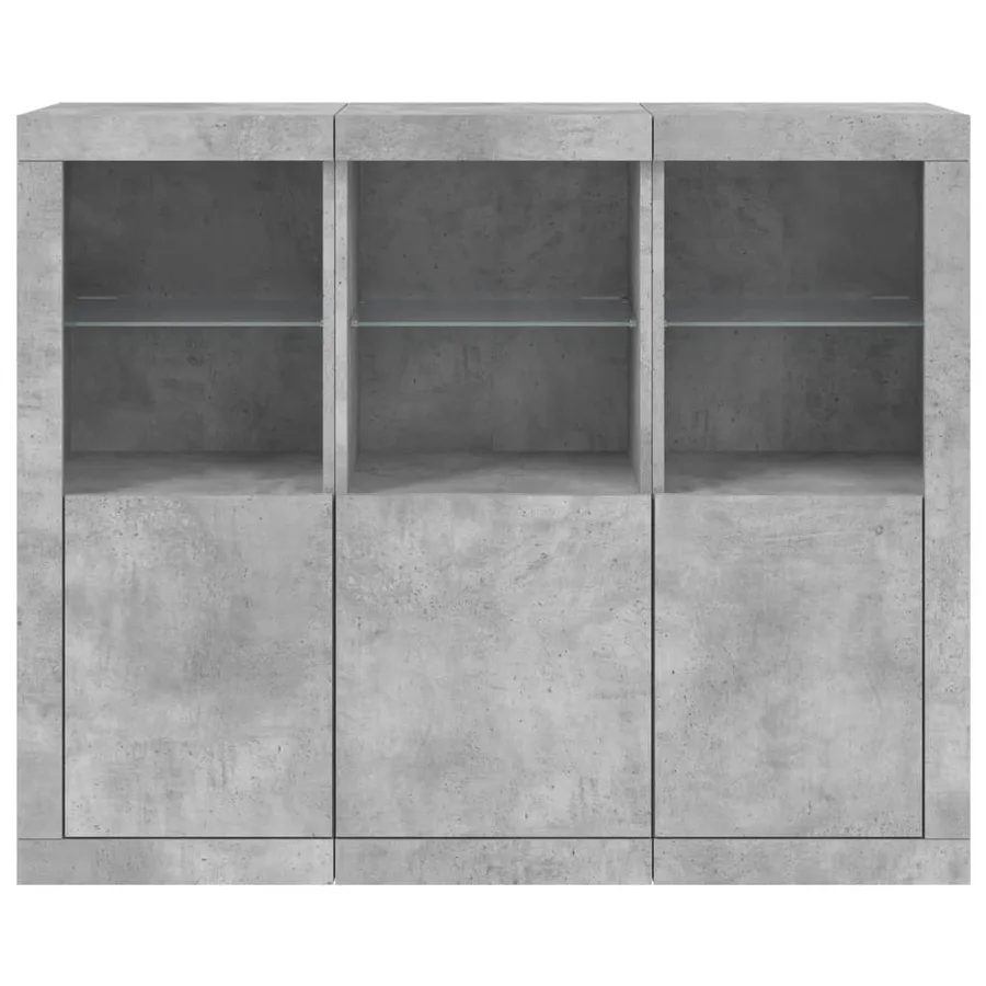 Buffets avec lumières LED 3 pcs gris béton bois d'ingénierie - 6