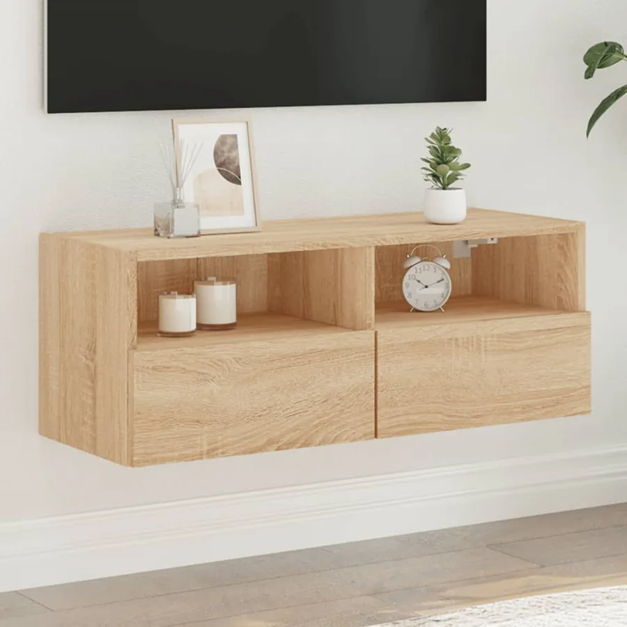 Meuble TV mural chêne sonoma 80x30x30 cm bois d'ingénierie