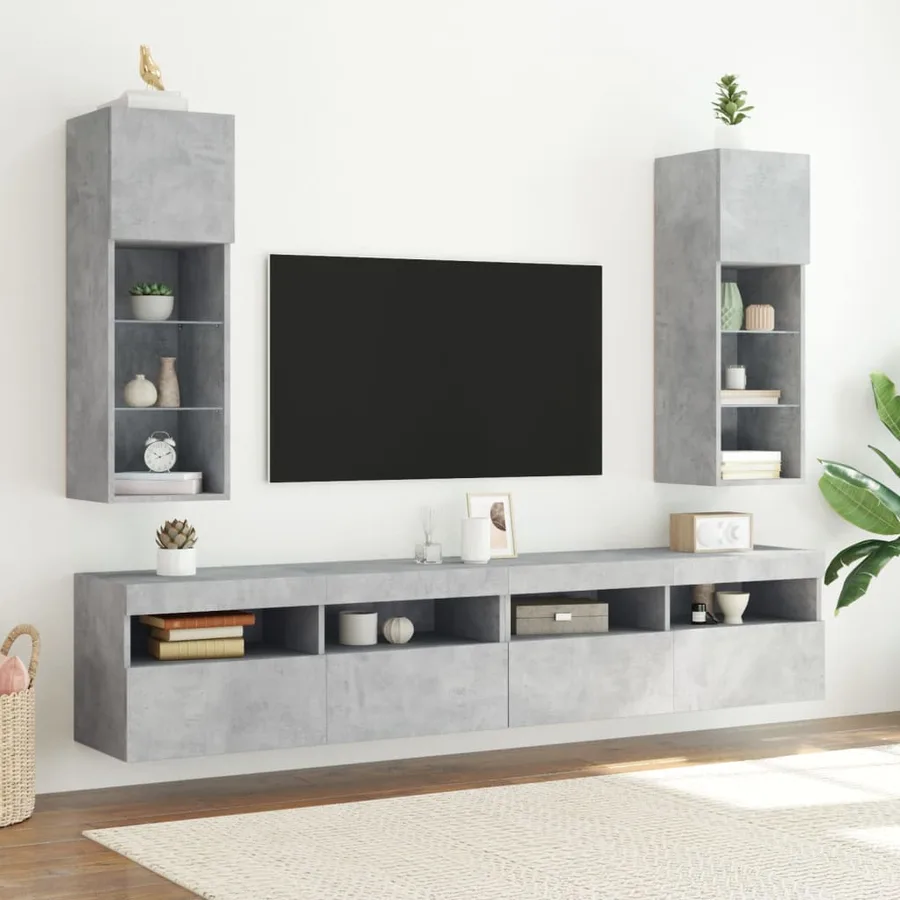 Meubles TV avec lumières LED 2 pcs gris béton 30,5x30x90 cm - 3
