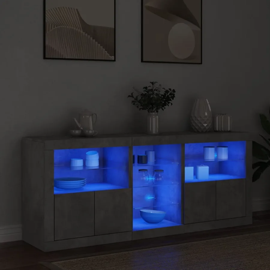 Buffet avec lumières LED gris béton 162x37x67 cm - 3