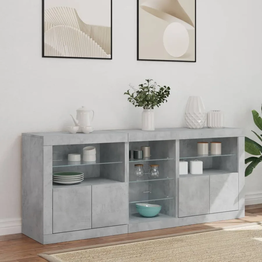 Buffet avec lumières LED gris béton 162x37x67 cm - 4