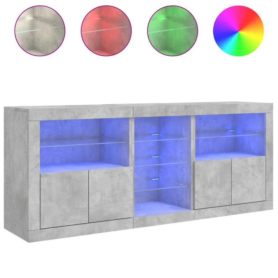 Buffet avec lumières LED gris béton 162x37x67 cm - 5