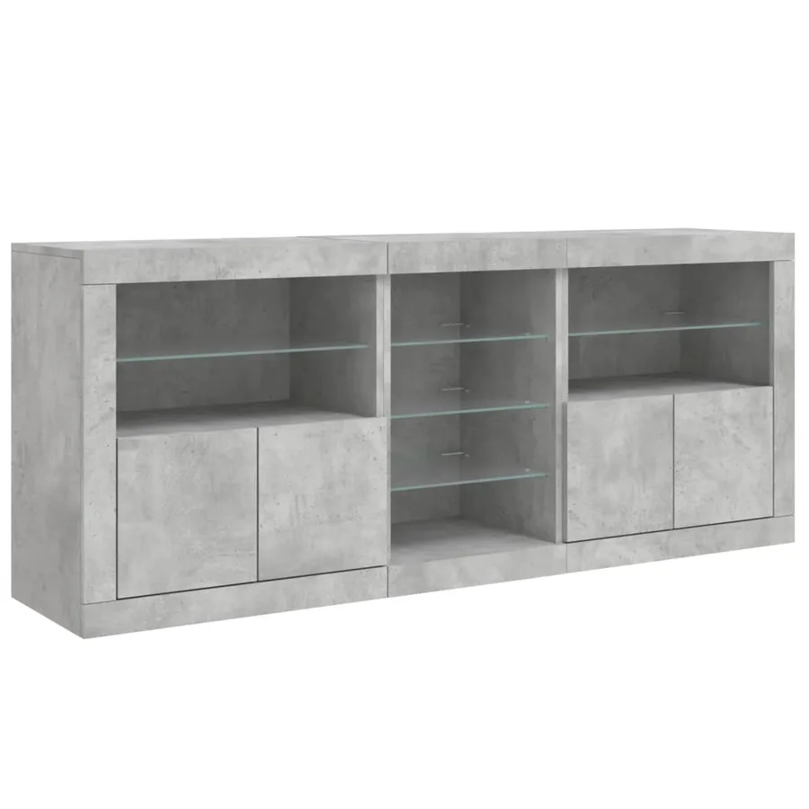 Buffet avec lumières LED gris béton 162x37x67 cm - 6