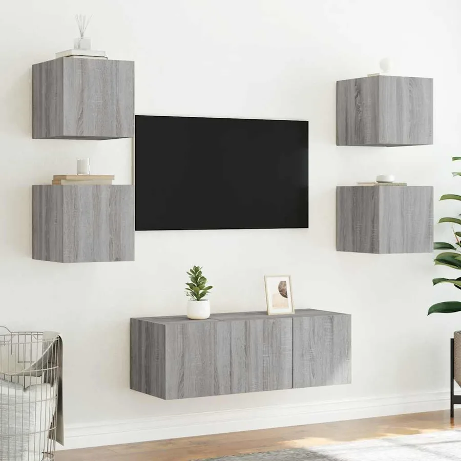 Meuble TV mural avec lumières LED sonoma gris 30,5x35x30 cm - 6