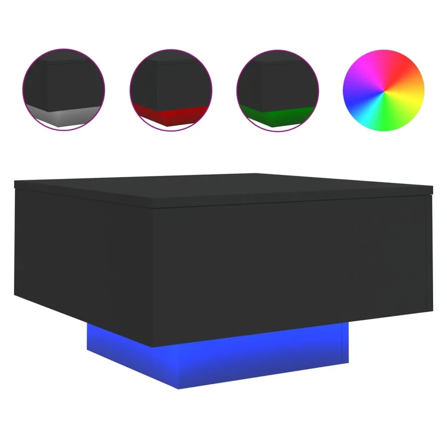 Table basse avec lumières LED noir 55x55x31 cm - 2