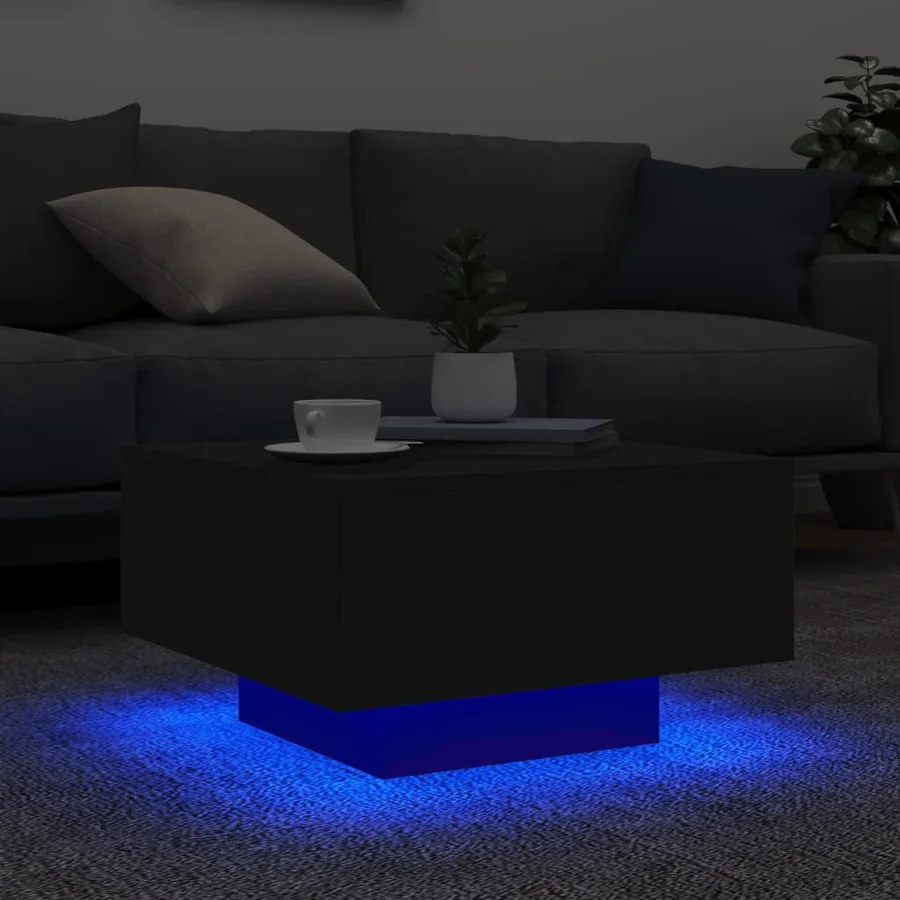 Table basse avec lumières LED noir 55x55x31 cm - 4