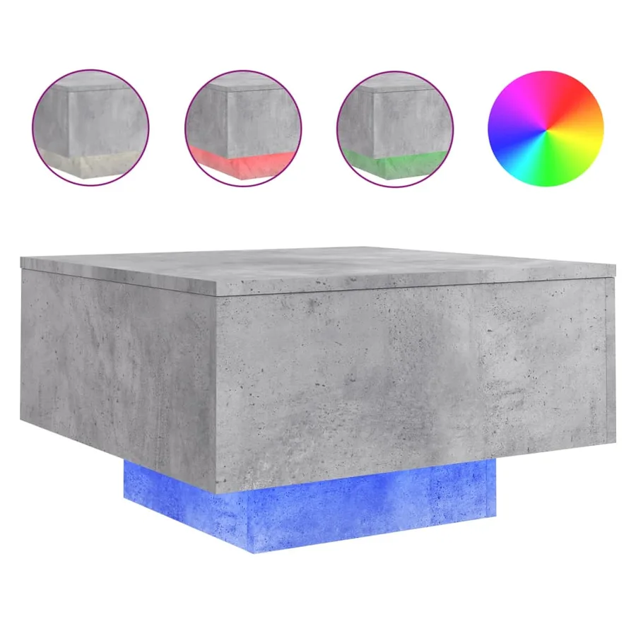 Table basse avec lumières LED gris béton 55x55x31 cm - 2