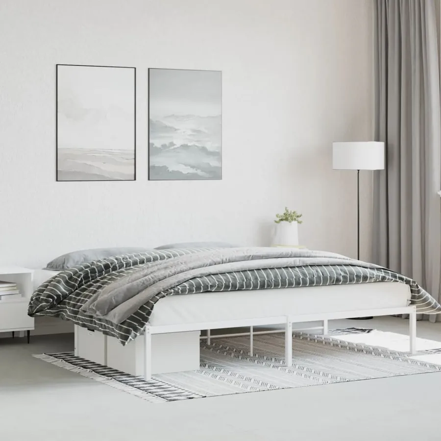 Cadre de lit métal sans matelas blanc 200x200 cm