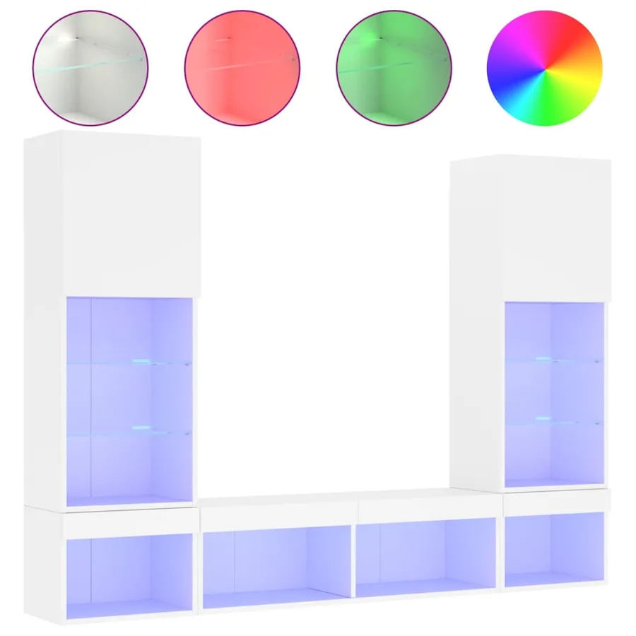 Unités murales TV avec LED 5 pcs blanc bois d'ingénierie - 2