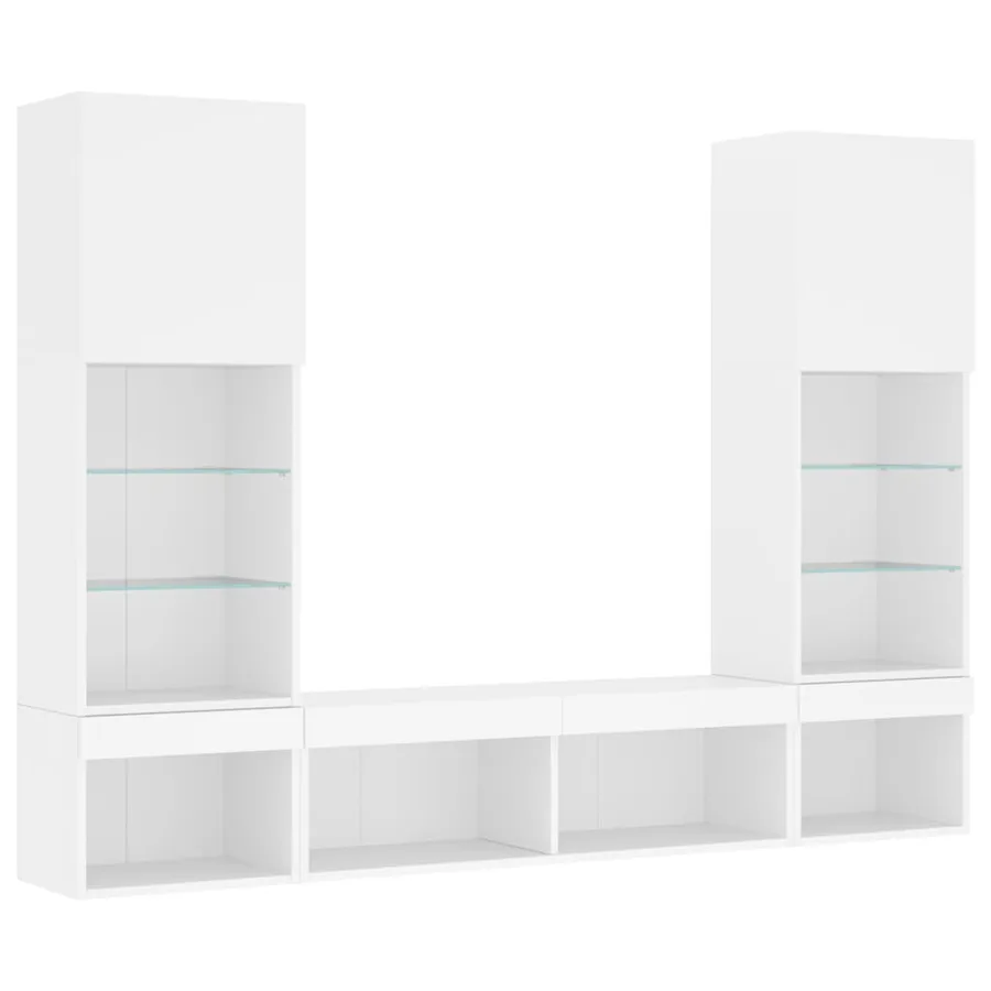 Unités murales TV avec LED 5 pcs blanc bois d'ingénierie - 3