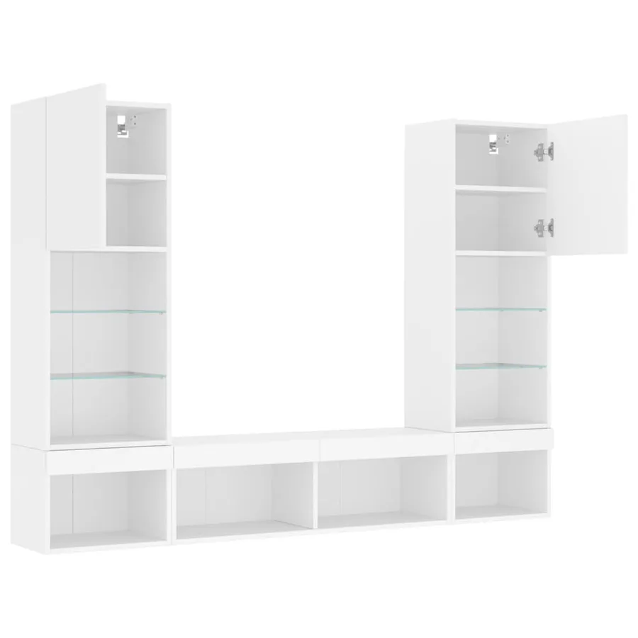 Unités murales TV avec LED 5 pcs blanc bois d'ingénierie - 6