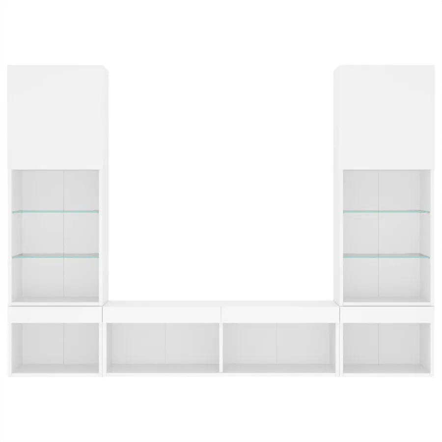 Unités murales TV avec LED 5 pcs blanc bois d'ingénierie - 7