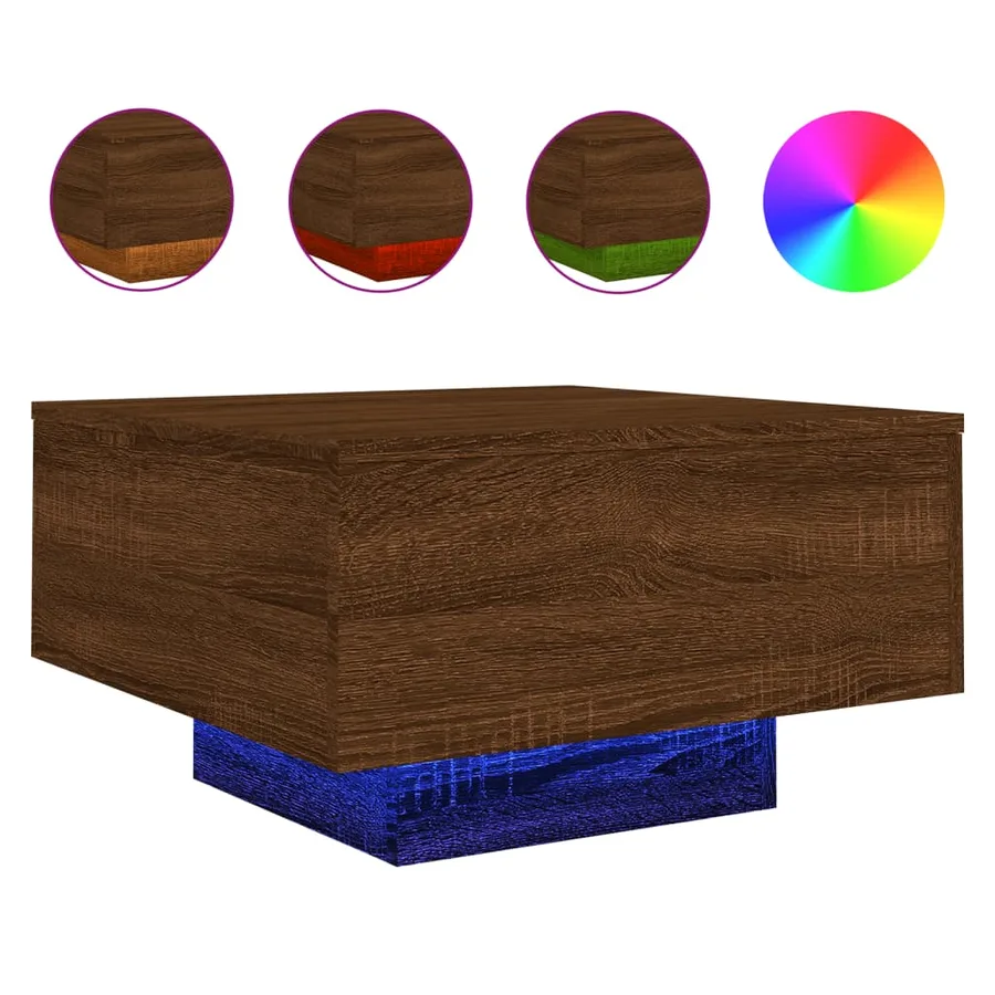 Table basse avec lumières LED chêne marron 55x55x31 cm - 2