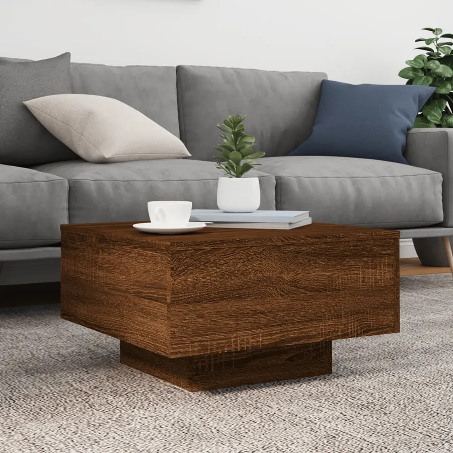 Table basse avec lumières LED chêne marron 55x55x31 cm - 5