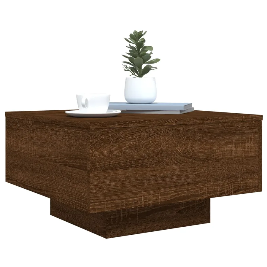 Table basse avec lumières LED chêne marron 55x55x31 cm - 7