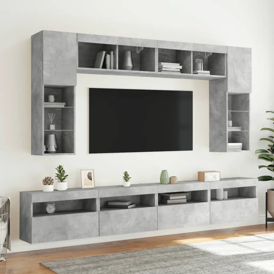 Meubles TV muraux et lumières LED 2pcs gris béton 60x30x40 cm - 6