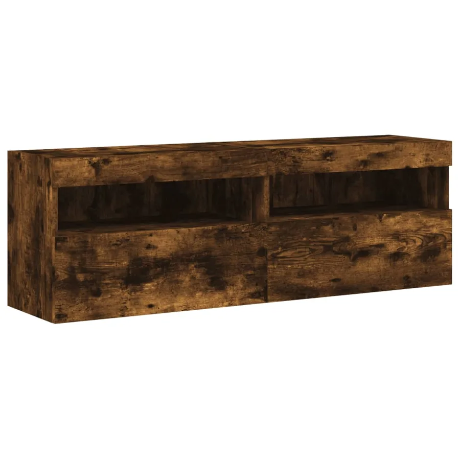 Meubles TV muraux et lumières LED 2pcs chêne fumé 60x30x40 cm - 3