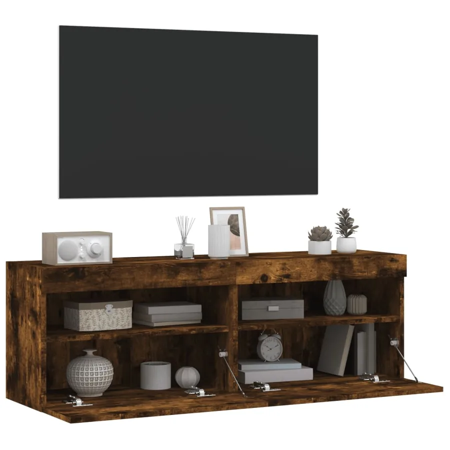 Meubles TV muraux et lumières LED 2pcs chêne fumé 60x30x40 cm - 7