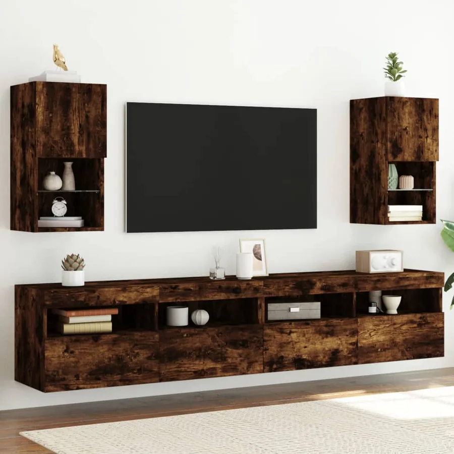 Meubles TV avec lumières LED 2 pcs chêne fumé 30,5x30x60 cm