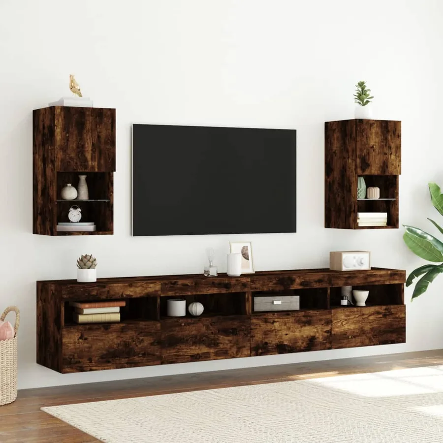 Meubles TV avec lumières LED 2 pcs chêne fumé 30,5x30x60 cm - 3