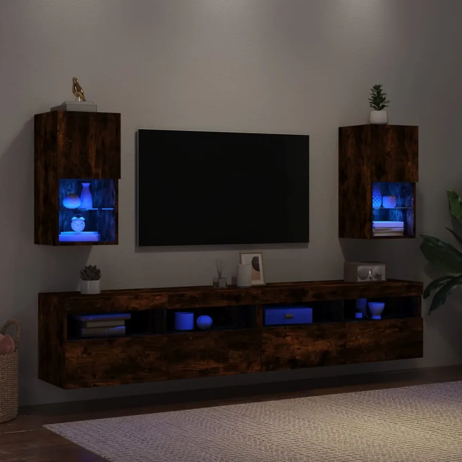 Meubles TV avec lumières LED 2 pcs chêne fumé 30,5x30x60 cm - 4