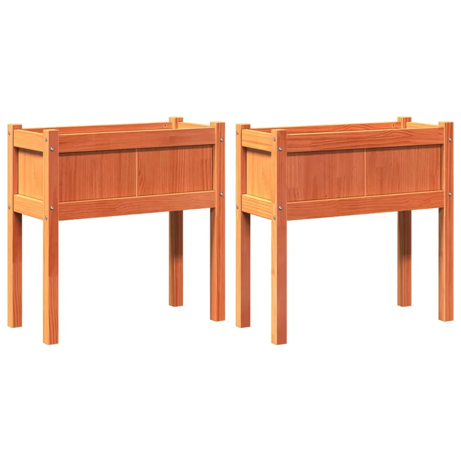 Jardinières 2 pcs avec pieds cire marron bois de pin massif - 2
