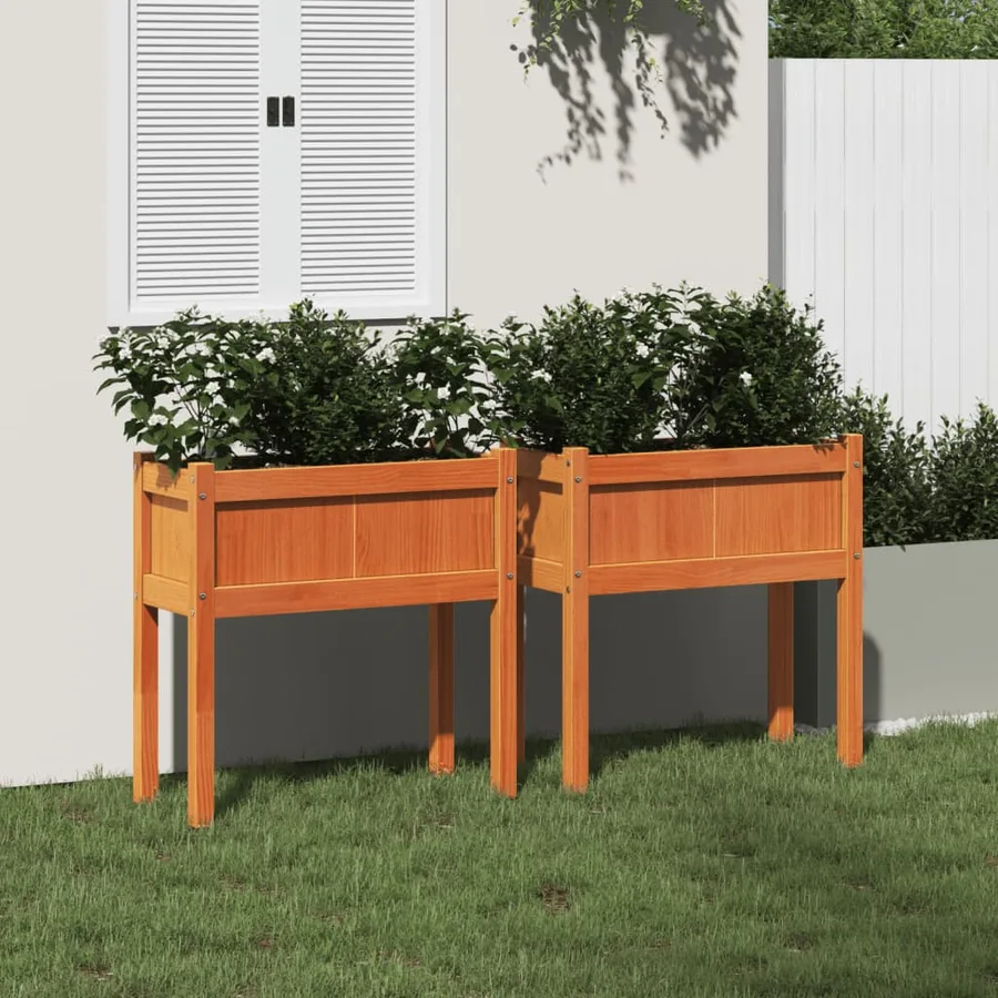 Jardinières 2 pcs avec pieds cire marron bois de pin massif - 3