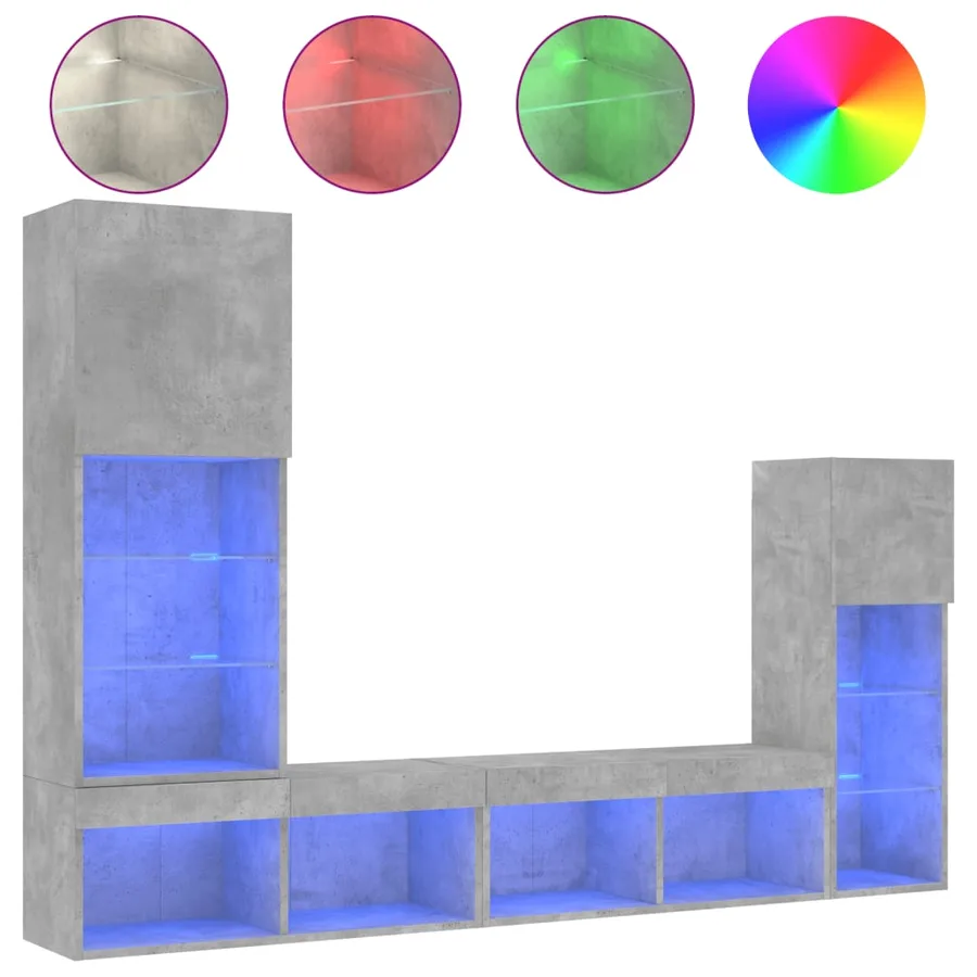 Unités murales TV avec LED 4 pcs gris béton bois d'ingénierie - 2