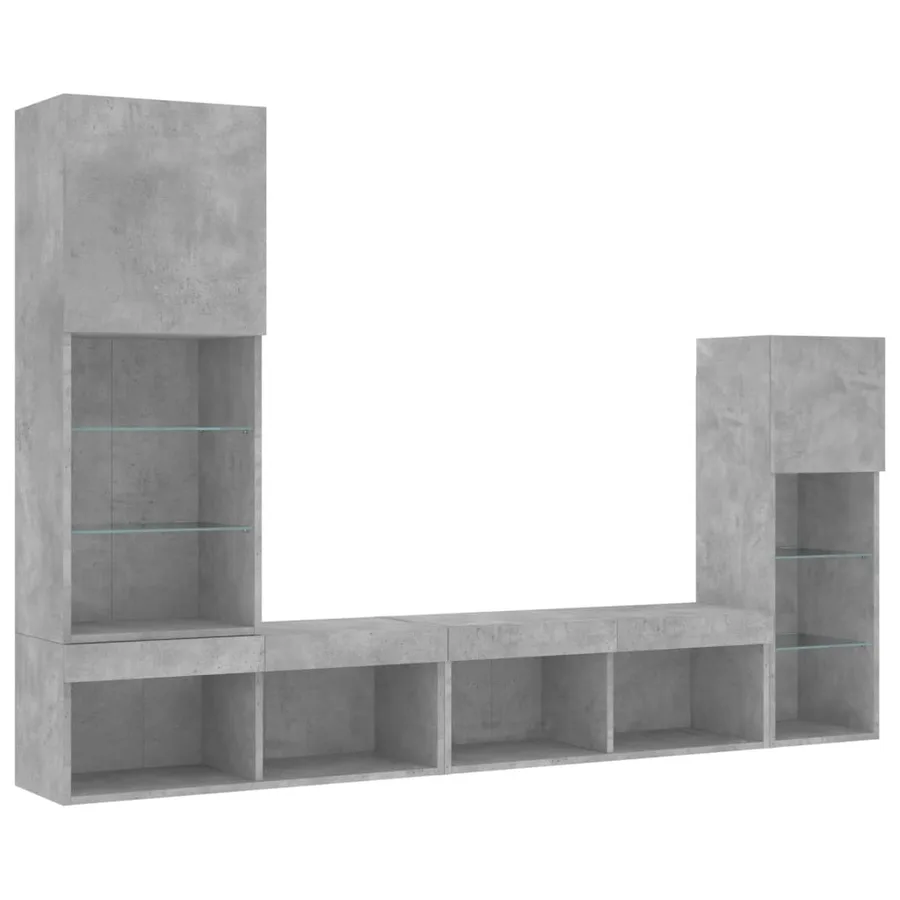 Unités murales TV avec LED 4 pcs gris béton bois d'ingénierie - 3