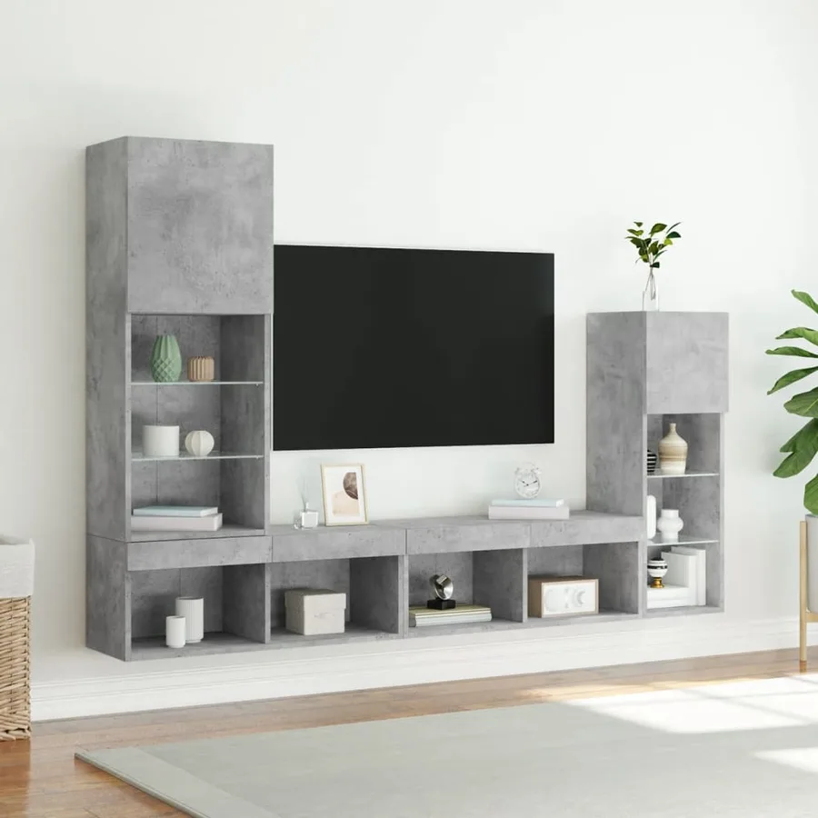 Unités murales TV avec LED 4 pcs gris béton bois d'ingénierie - 4
