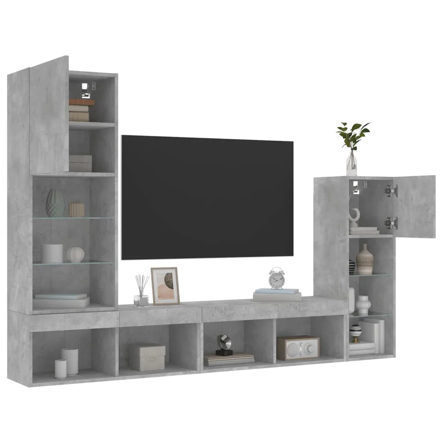 Unités murales TV avec LED 4 pcs gris béton bois d'ingénierie - 5