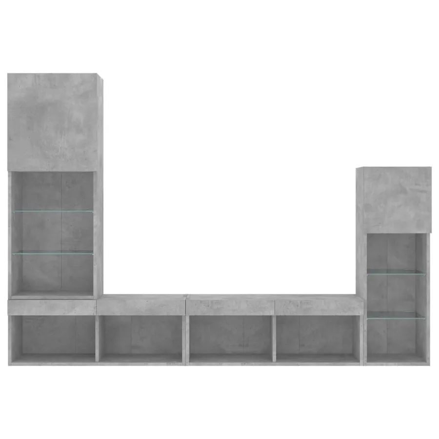 Unités murales TV avec LED 4 pcs gris béton bois d'ingénierie - 7