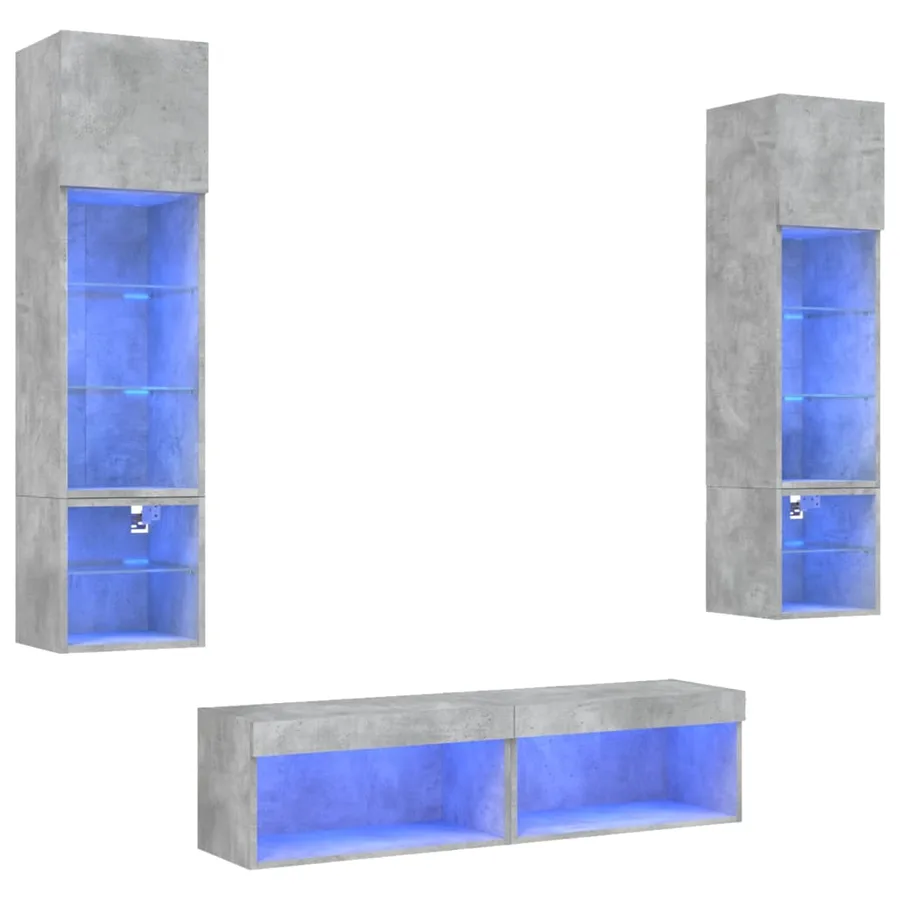 Unités murales TV avec LED 6 pcs gris béton bois d'ingénierie - 2