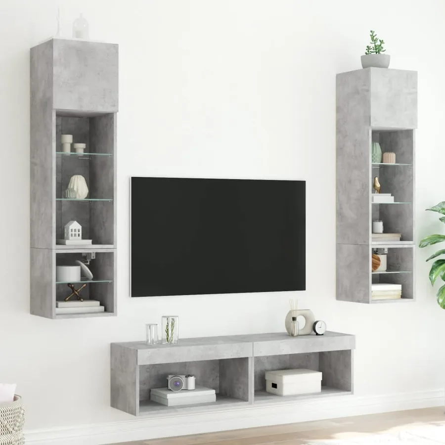 Unités murales TV avec LED 6 pcs gris béton bois d'ingénierie - 3