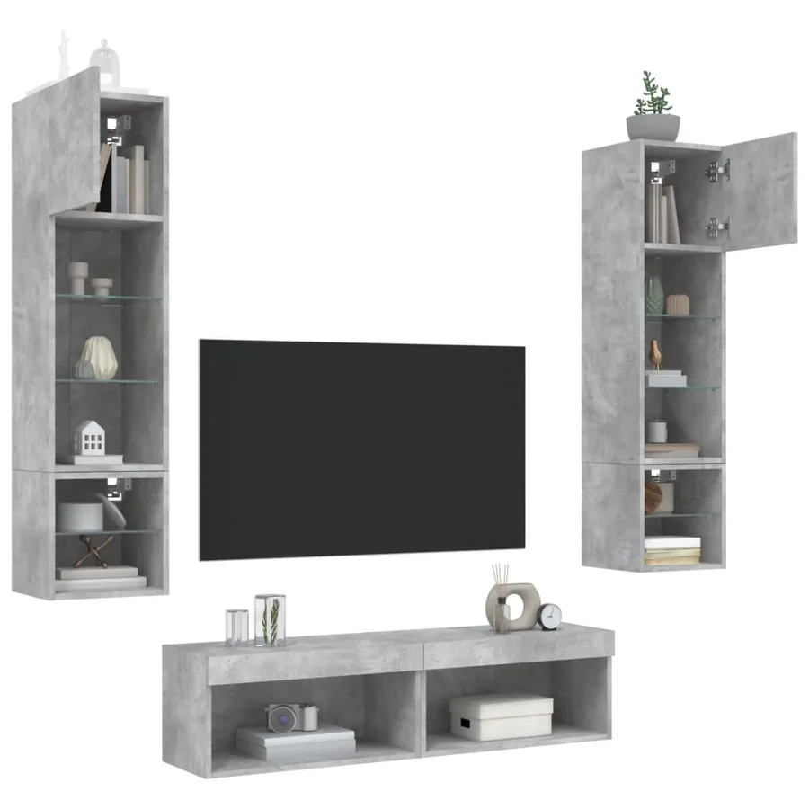 Unités murales TV avec LED 6 pcs gris béton bois d'ingénierie - 4