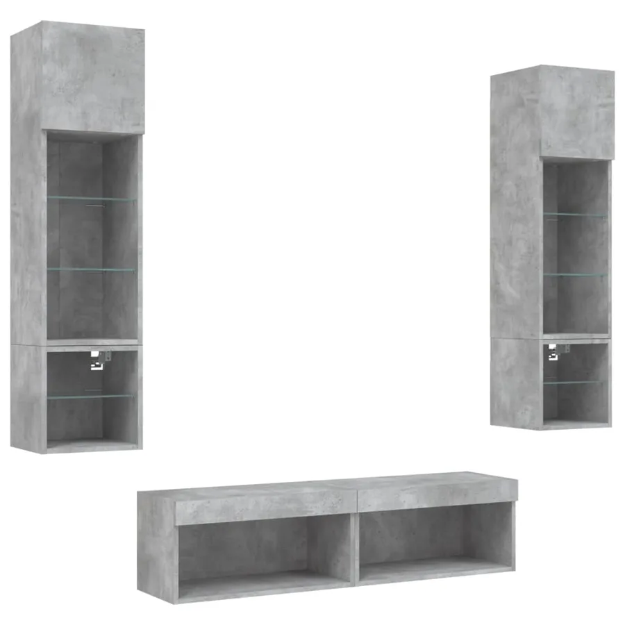 Unités murales TV avec LED 6 pcs gris béton bois d'ingénierie - 5