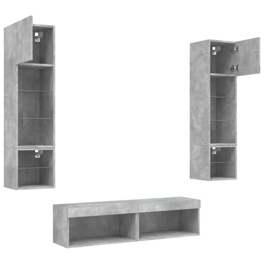 Unités murales TV avec LED 6 pcs gris béton bois d'ingénierie - 6