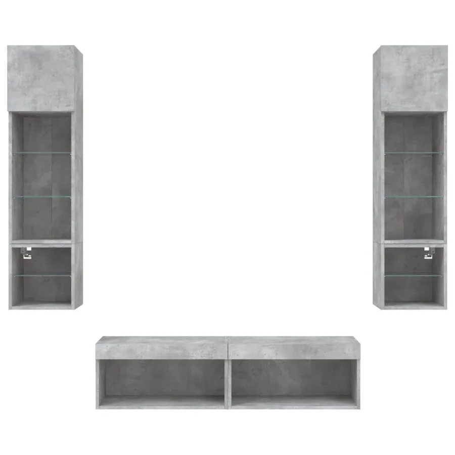 Unités murales TV avec LED 6 pcs gris béton bois d'ingénierie - 7